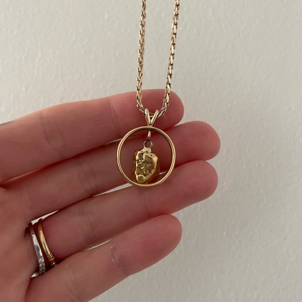Solid Gold nugget necklace 18”